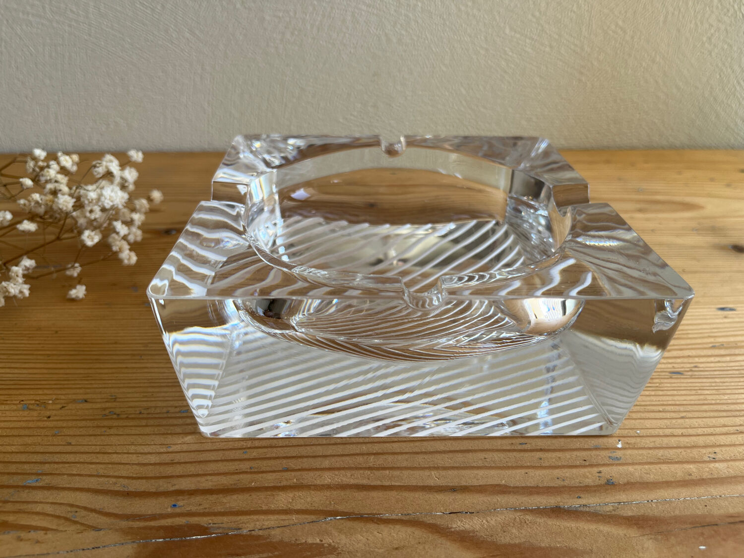 Square striped crystal ashtray / catchall J.G. Durand