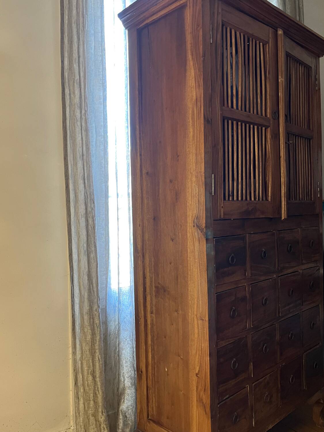 Wardrobe, storage unit with 2 doors and 16 drawers in teak