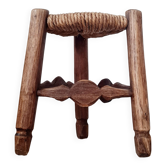 Tabouret en bois et paille