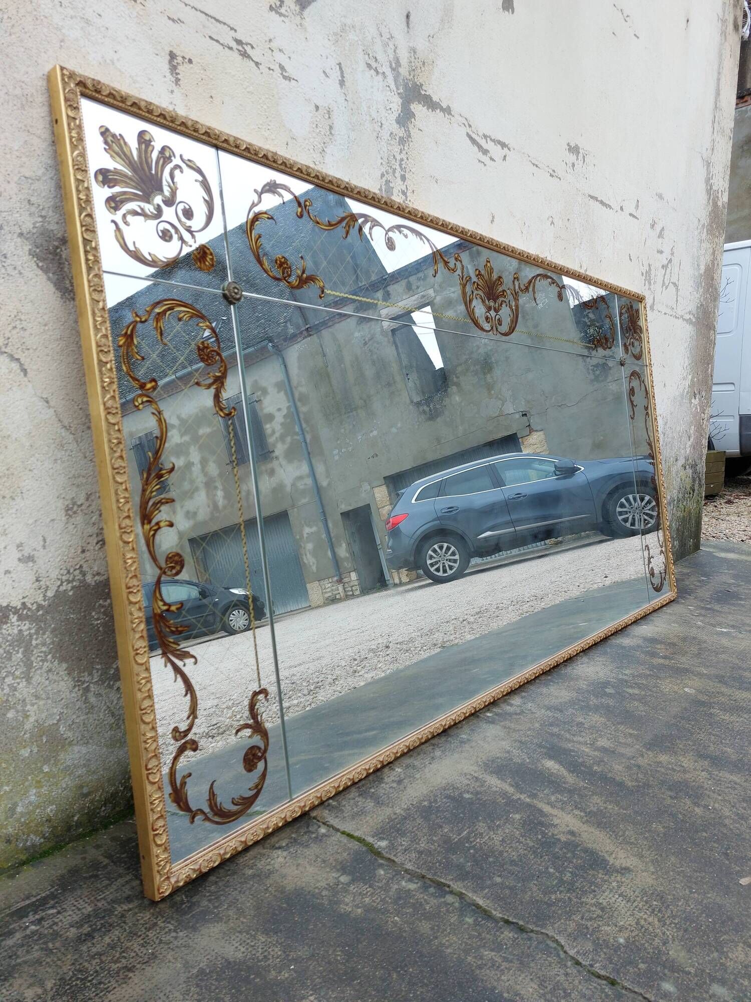 Venetian mirror Art Deco brasserie bistro in eglomerized glass 204x105cm