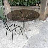 Smoked glass and chrome round table 1970