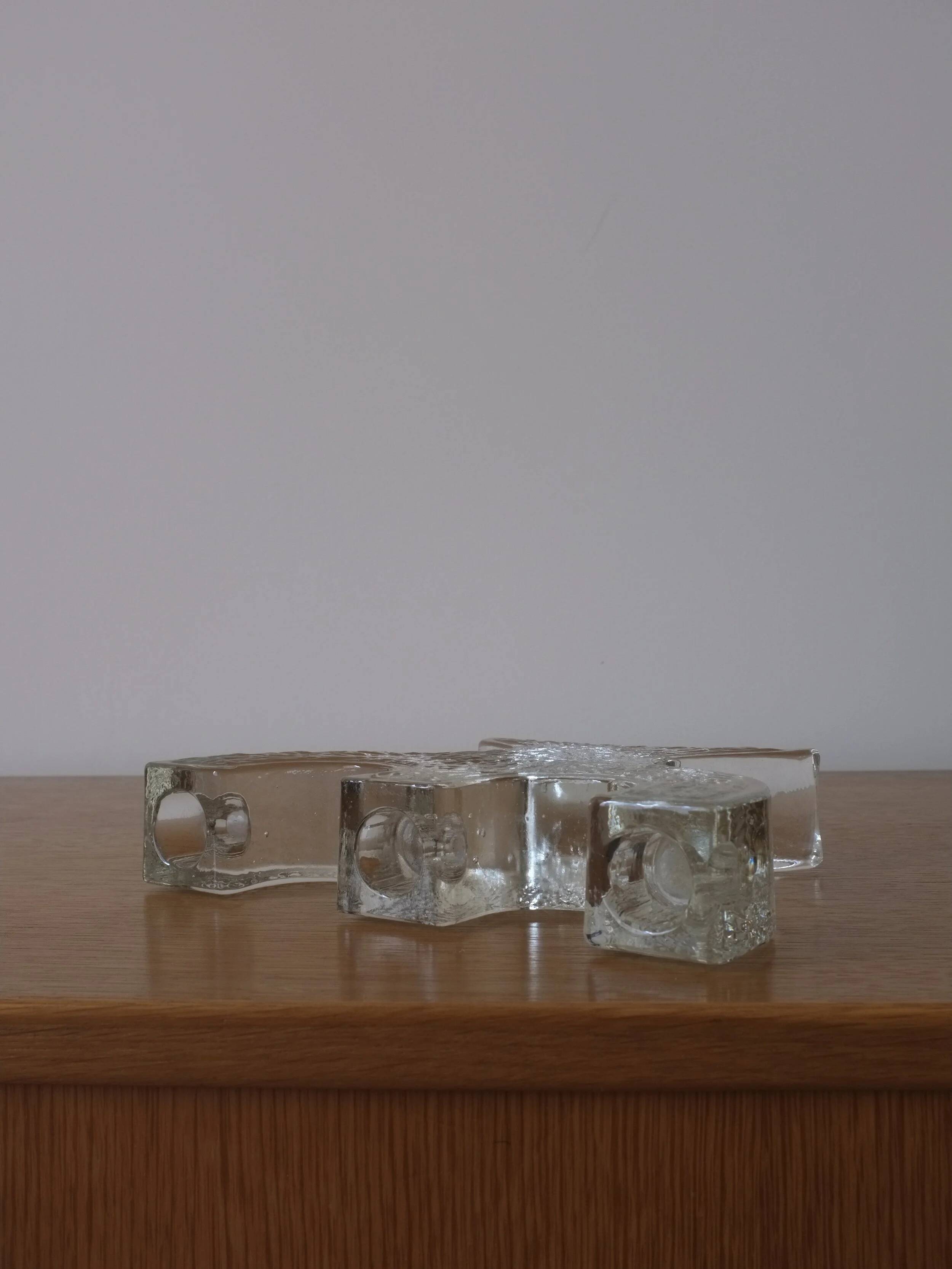Pukeberg crystal glass candle holder "Tree" | Sweden | 1970s