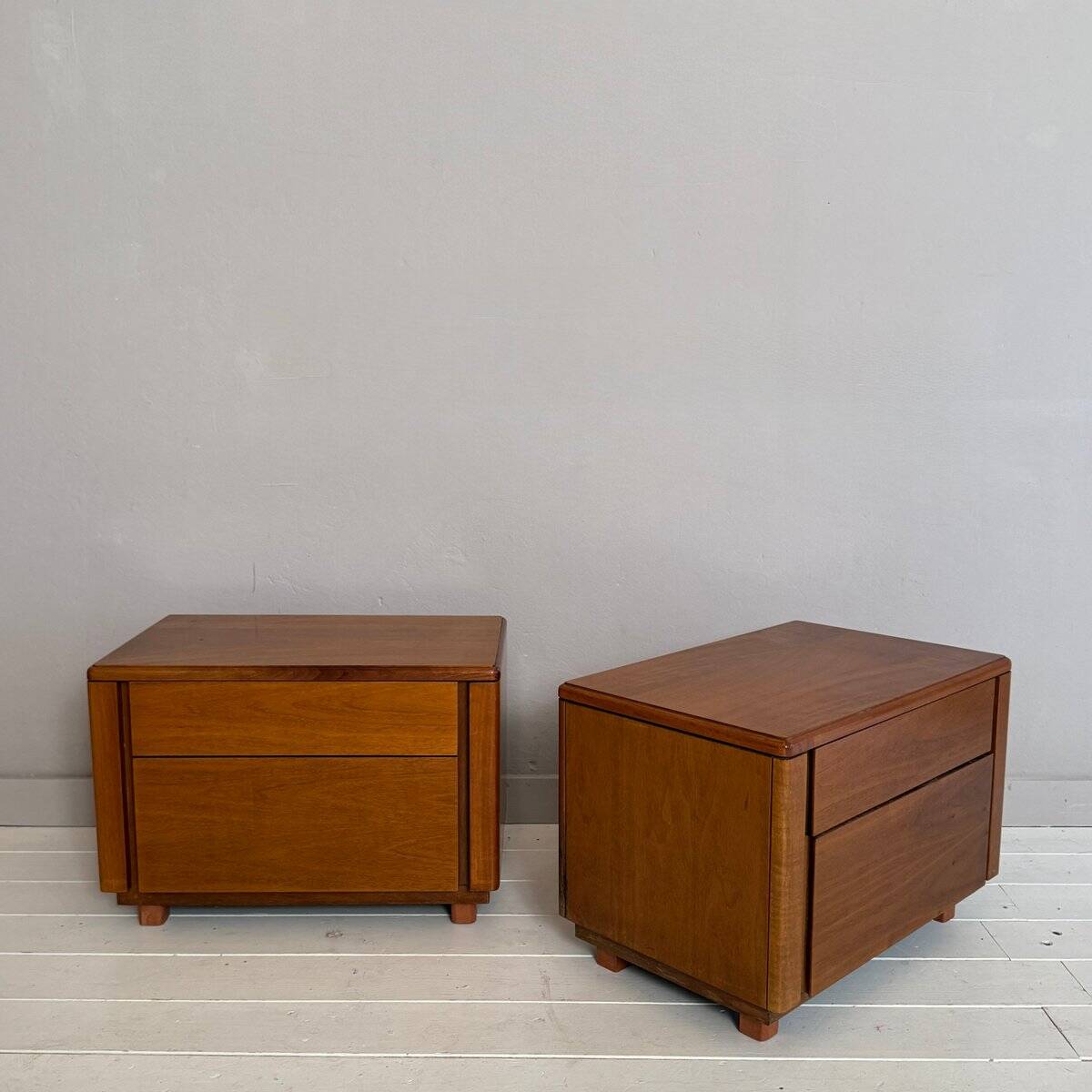 Mid-Century Italian Walnut Bedside Tables with Drawers, 1960s, Set of 2