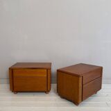 Mid-Century Italian Walnut Bedside Tables with Drawers, 1960s, Set of 2
