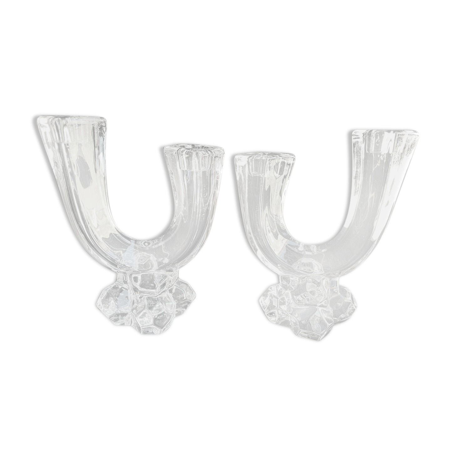 Cristallerie de Vannes le Châtel - Pair of torch candle holders - Cristal signé