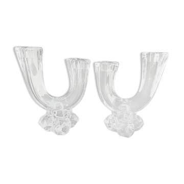 Cristallerie de Vannes le Châtel - Pair of torch candle holders - Cristal signé