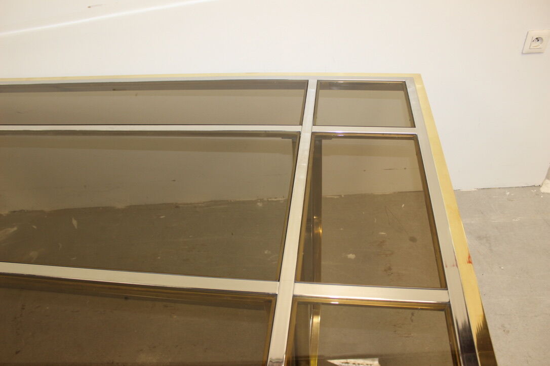 Dining table in chrome-plated steel and brass by Romeo Rega circa 1970