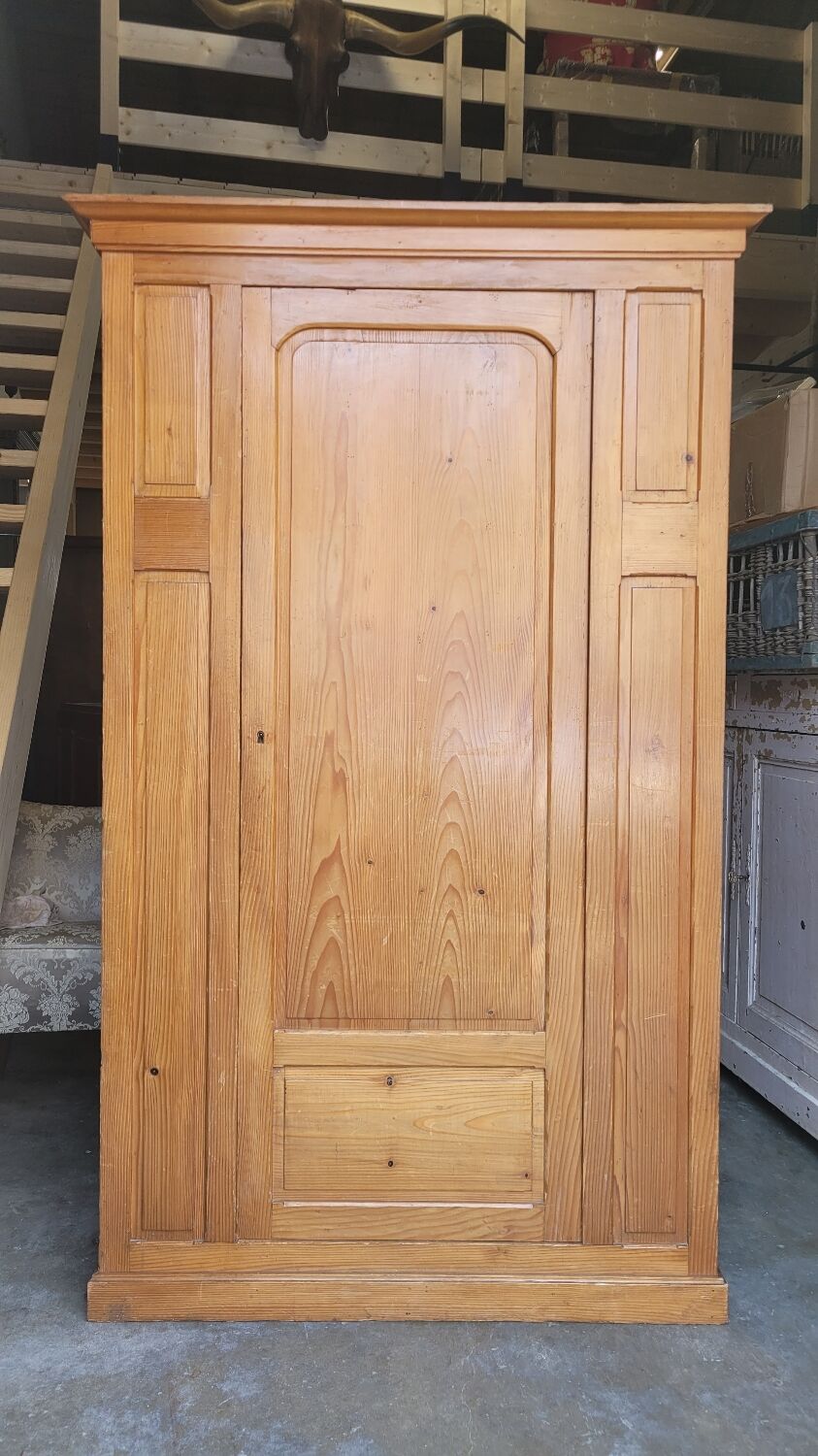 Parisian wardrobe in vintage pine old manufacture 1950