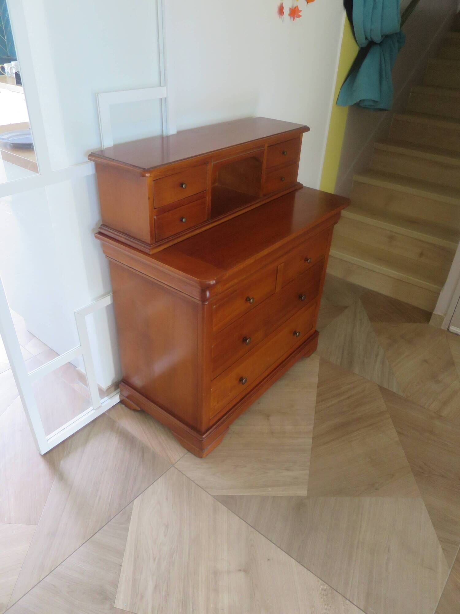Vintage commode secretary dressing table sliding top 7 drawers cherry wood