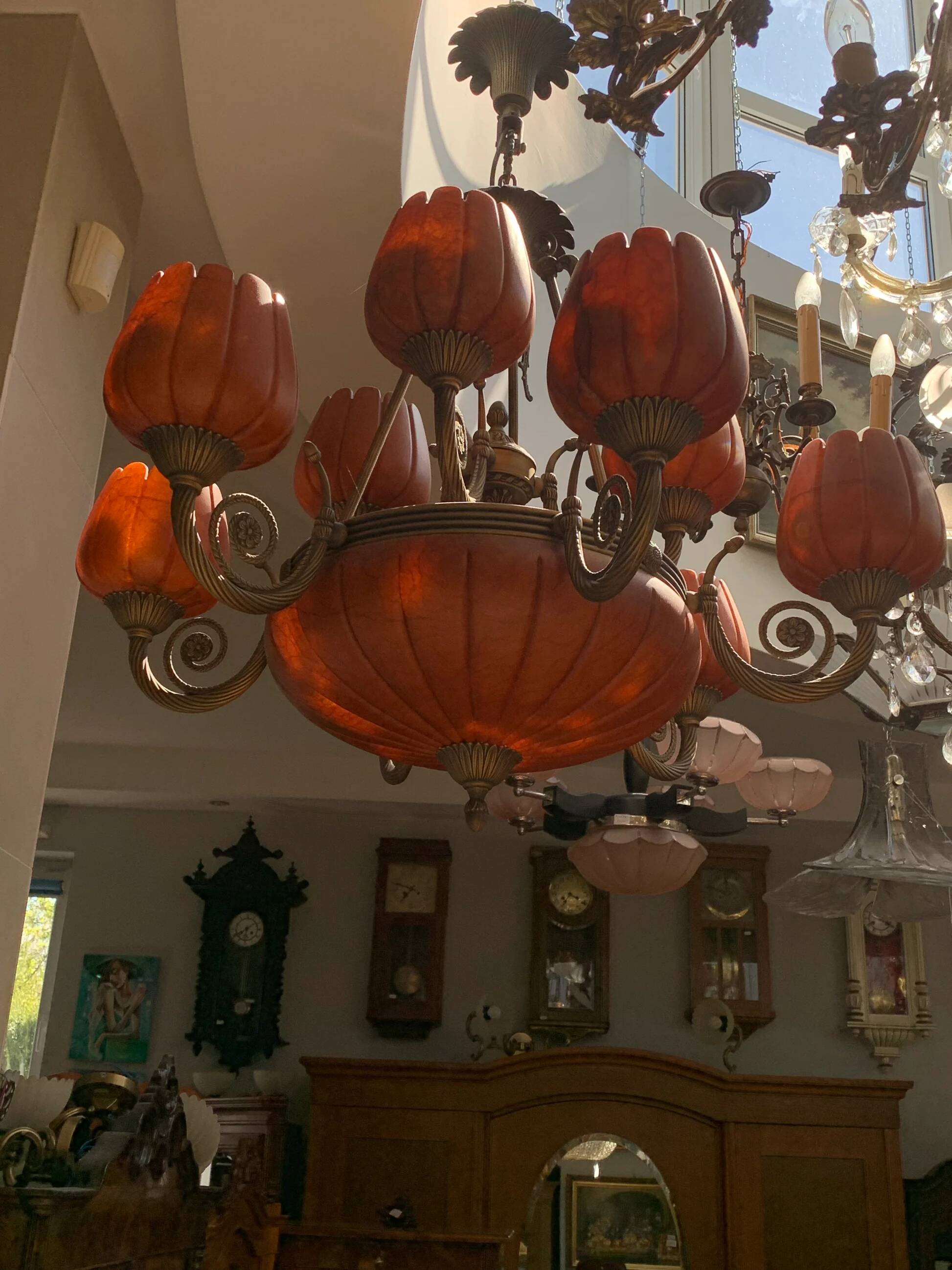 Lustre Vangelis Danai en albâtre et laiton avec 2 appliques