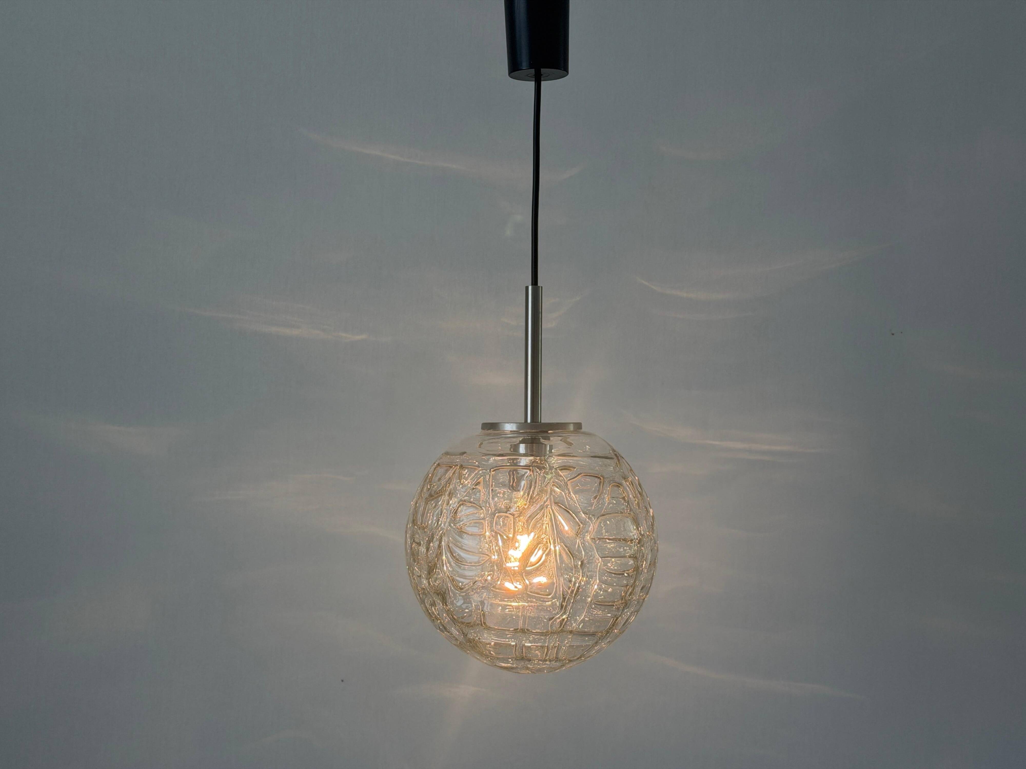 Hanging lamp in hand-blown white glass by Doria Leuchten, 1960s Germany