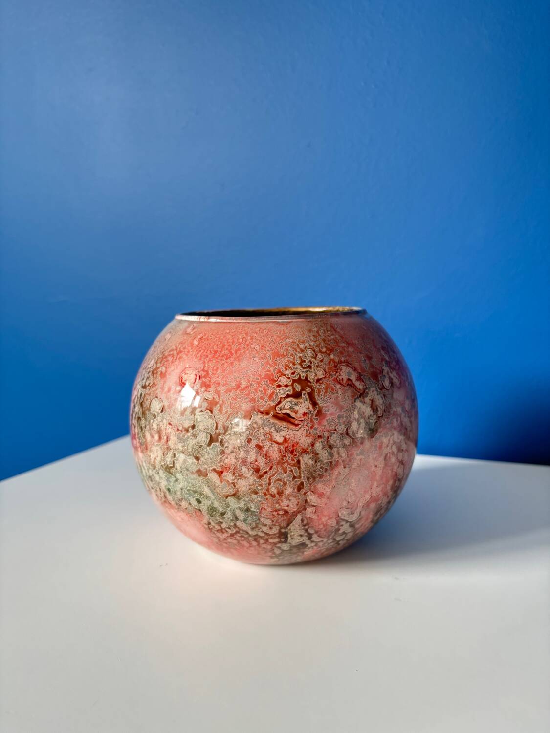 Vintage Laque Line Planter | Decorative Ball Vase with Glass Inserts