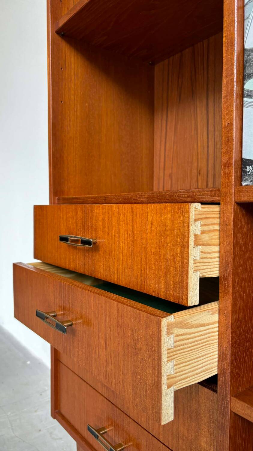 Vintage bookcase with drawers teak