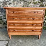 Wooden and rattan chest of drawers with woven handles