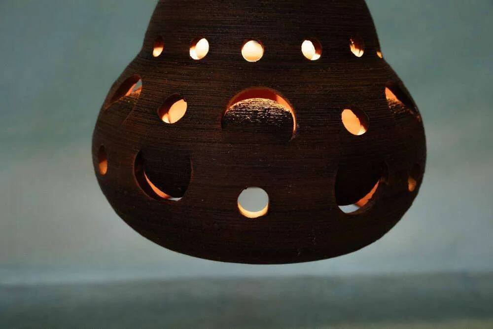 Suspended Japandi lamp in ceramic from the 60s/70s, vintage boho lamp.