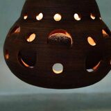 Suspended Japandi lamp in ceramic from the 60s/70s, vintage boho lamp.