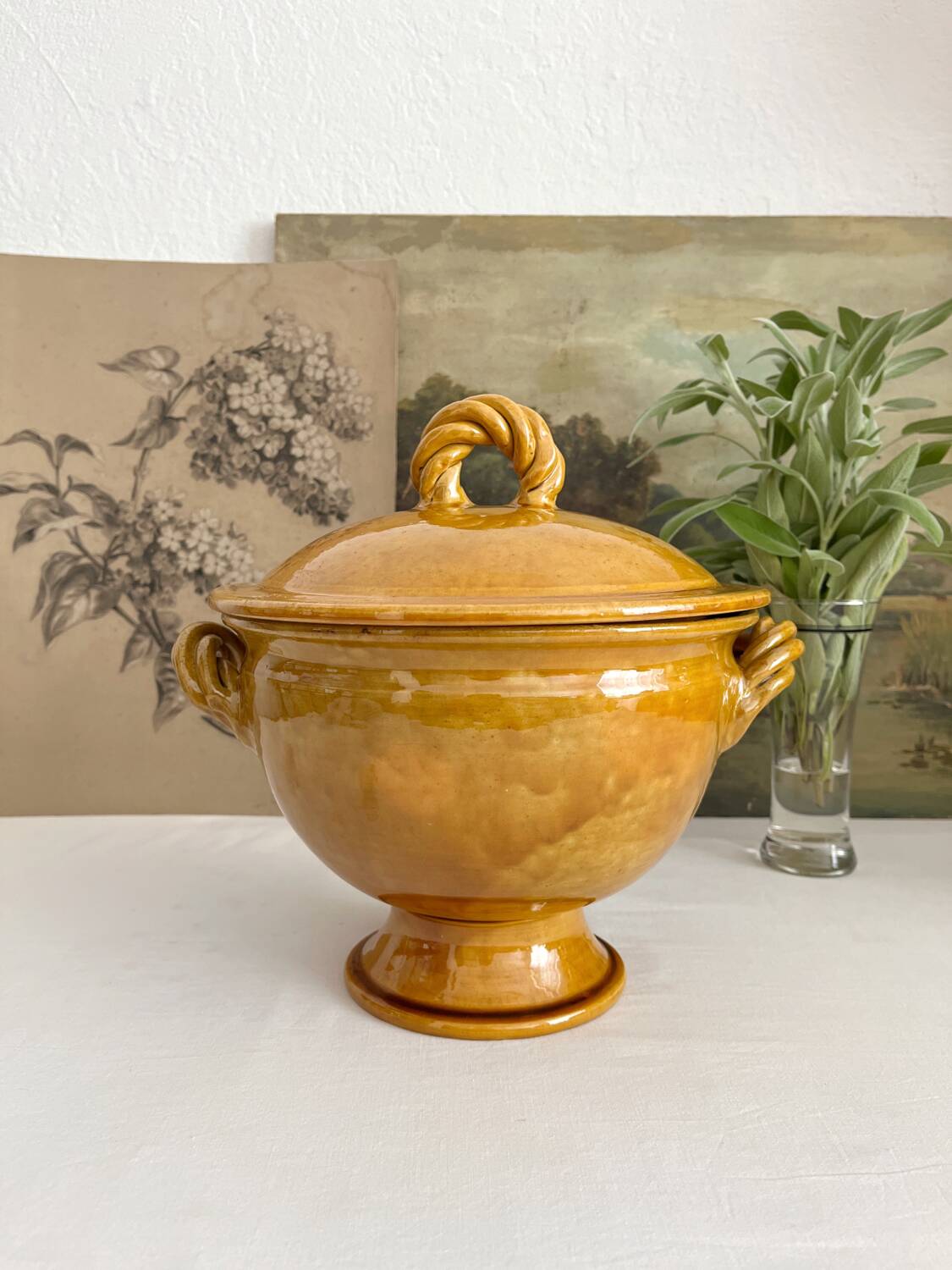 Aegitna Vallauris mustard yellow glazed terracotta soup tureen