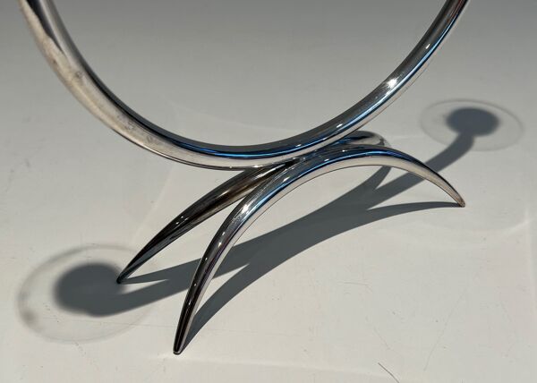 Bougeoir design en métal argenté et plexiglass