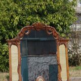 Wooden mirror with clock, 1960