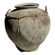 Grand pot en terre cuite gris et rouge à anses et croisillons en rotin H42