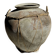 Grand pot en terre cuite gris et rouge à anses et croisillons en rotin H42