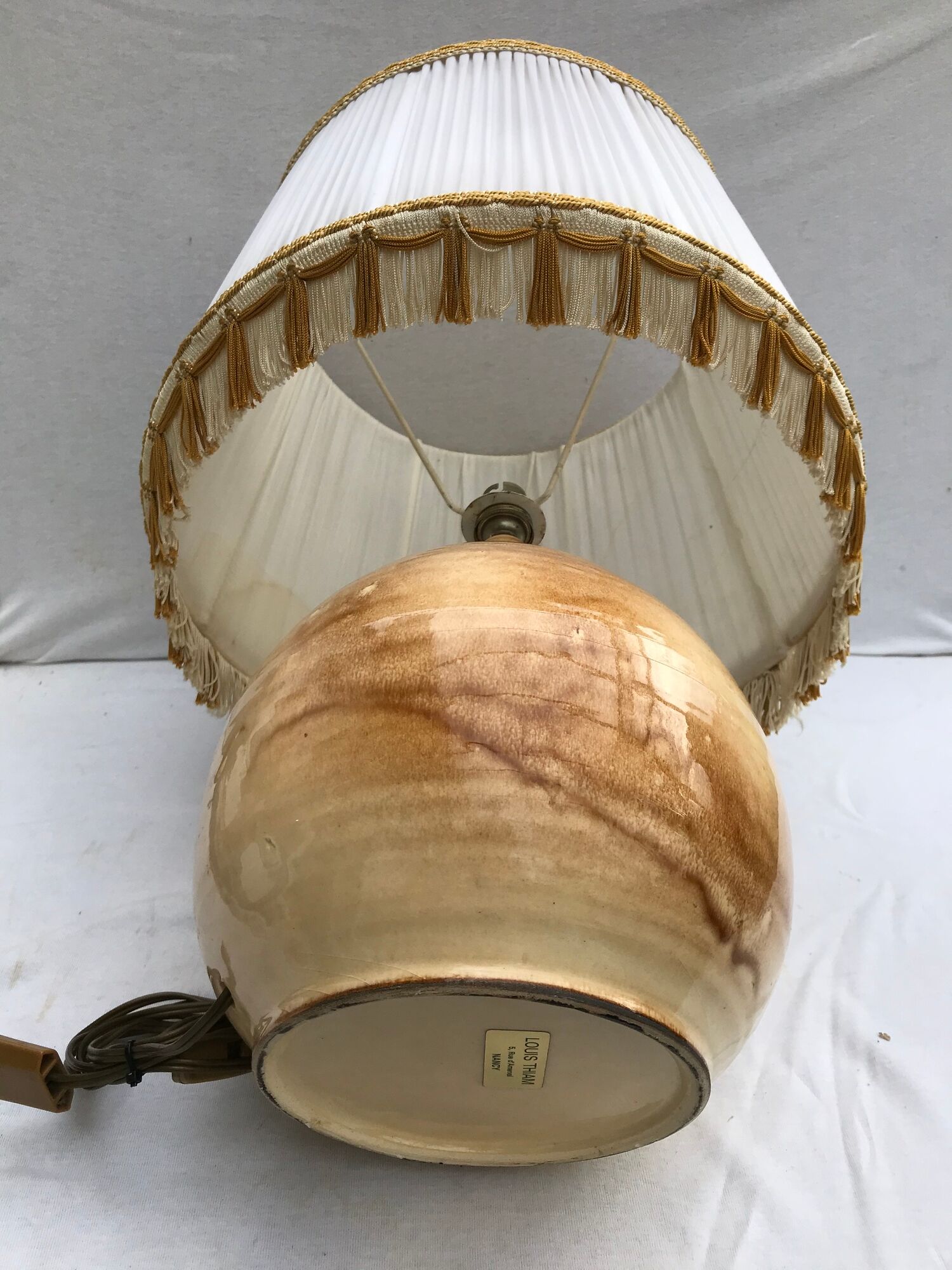 Former lamp Louis Thiam Nancy ceramics beige - abat-day vintage white fabric