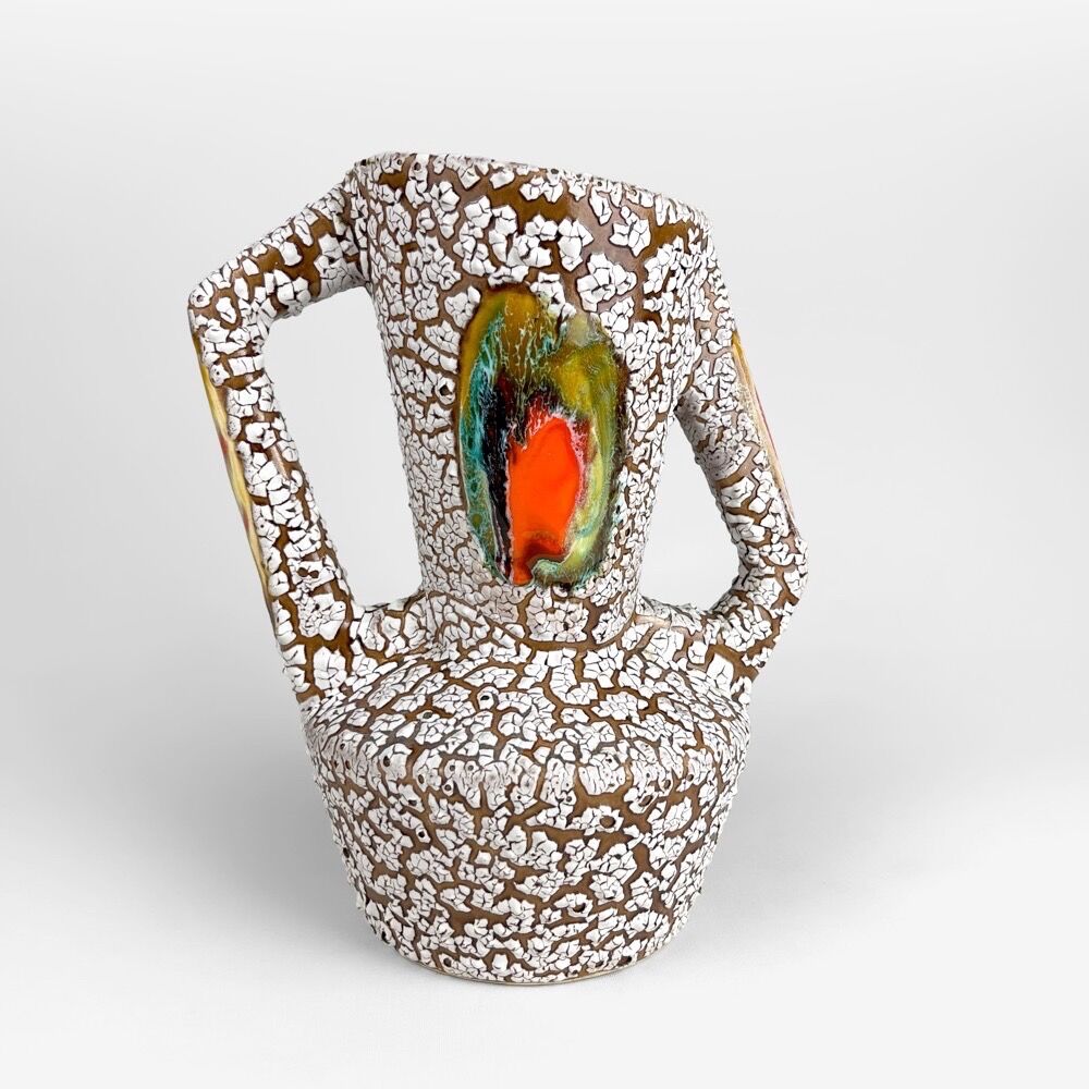 Pair of ceramic vases cracked and flamed Vallauris 70s