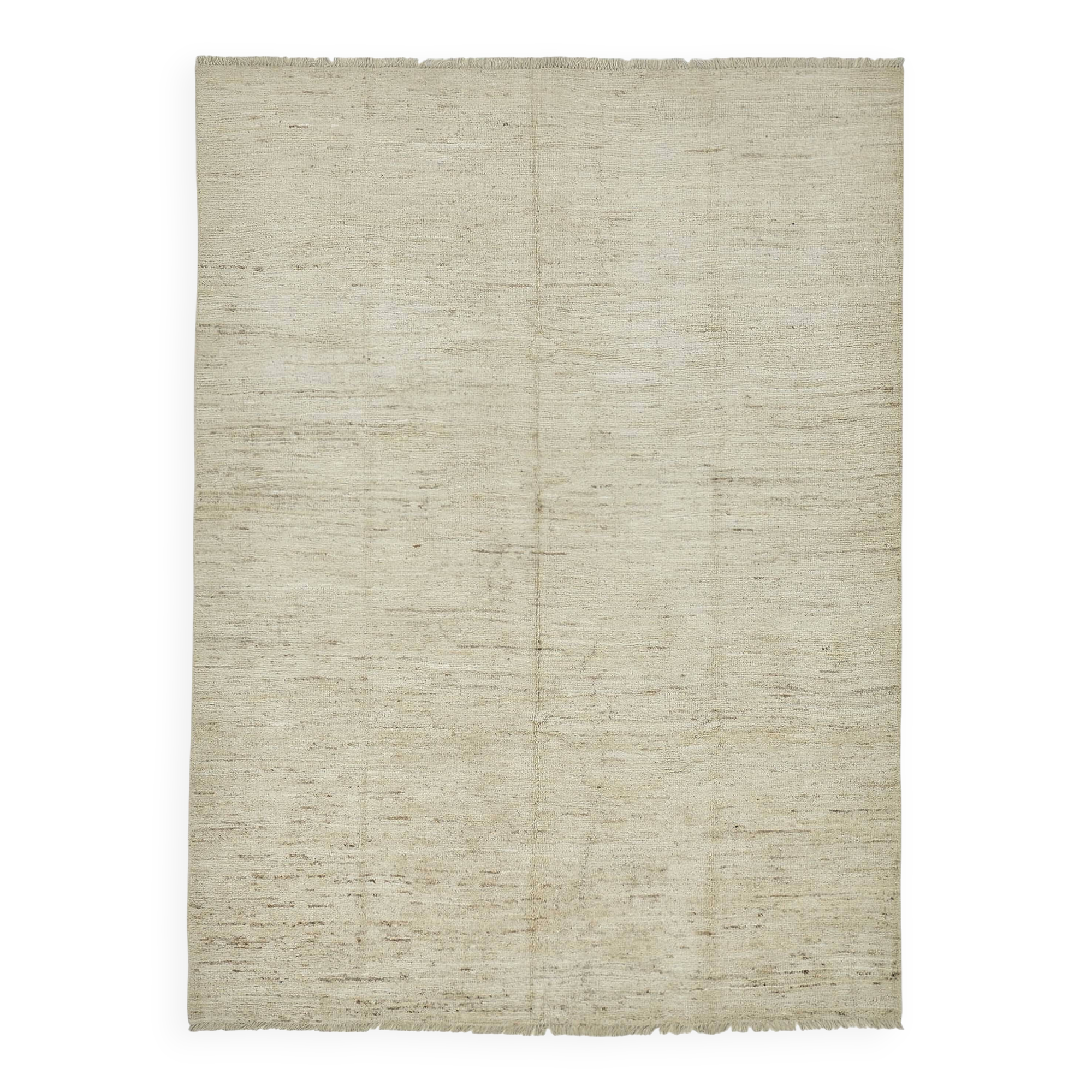 Handwoven Tribal One of a Kind 175 cm x 236 cm Beige Wool Carpet