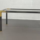 Gunmetal gold metal and smoked glass coffee table from the 70s