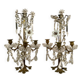 Pair of candlesticks with tassels and flowers in white porcelain