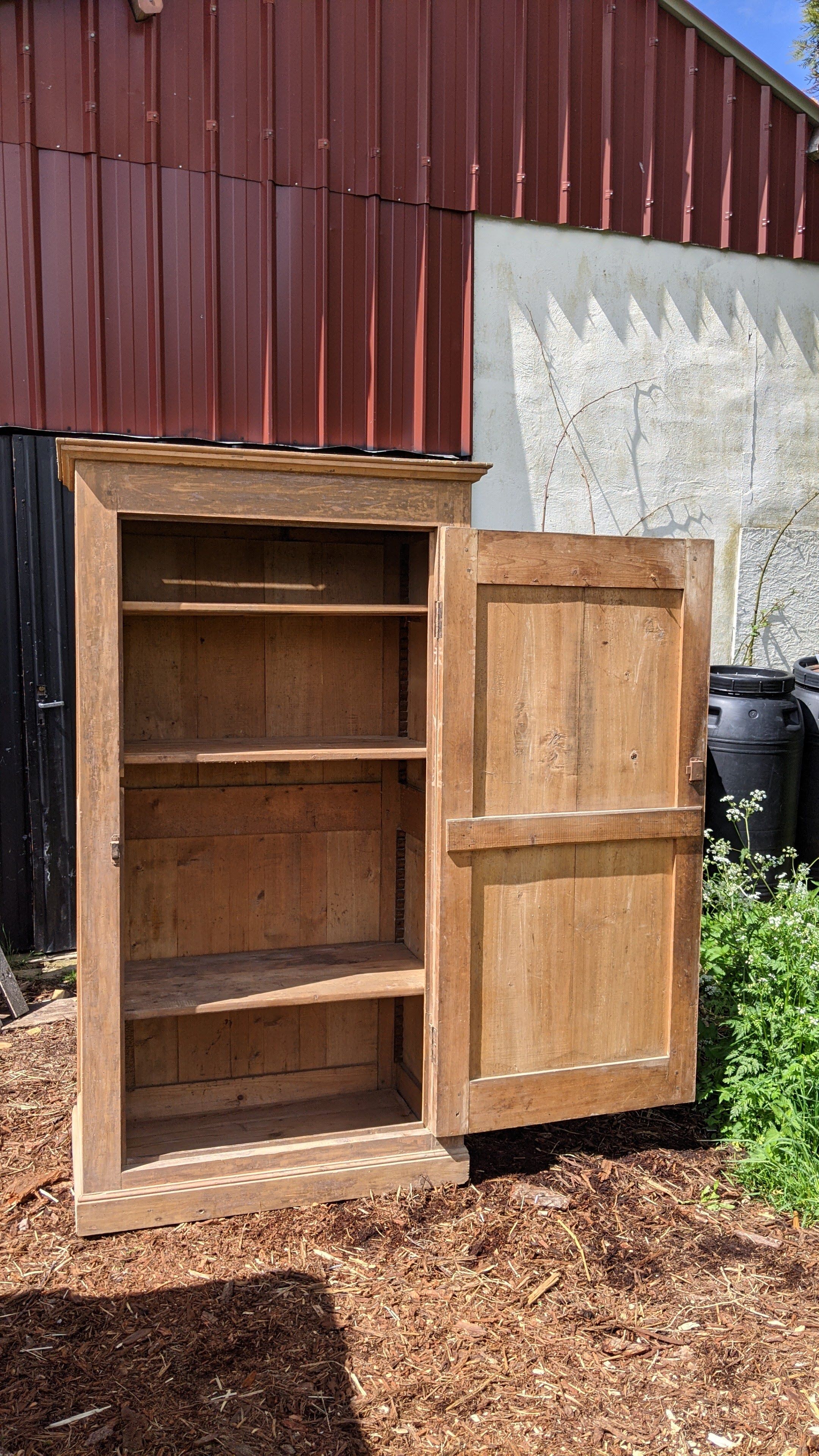 Old workshop cabinet in raw wood