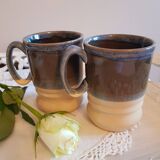 Duo de tasses, mug en grès anglais émaillé artisanal. Belle taille