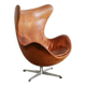 Early Danish "Egg Chair" in Brown Cognac Leather by Arne Jacobsen, 1960s