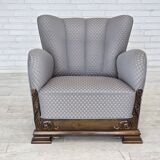 1950s, Danish armchair, furniture fabric, carved oak wood.