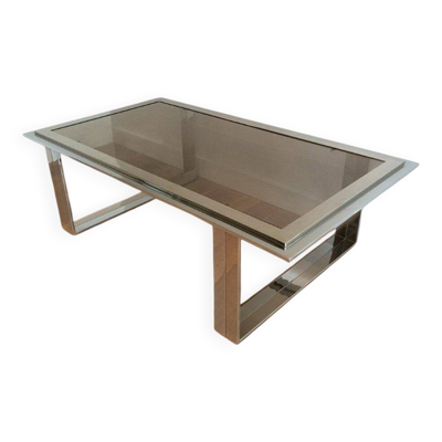 Table basse design chrome et laiton. Attribué à Willy Rizzo