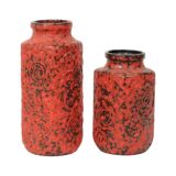 Set of 2 Red Fat Lava Vases Scheurich Jura West Germany