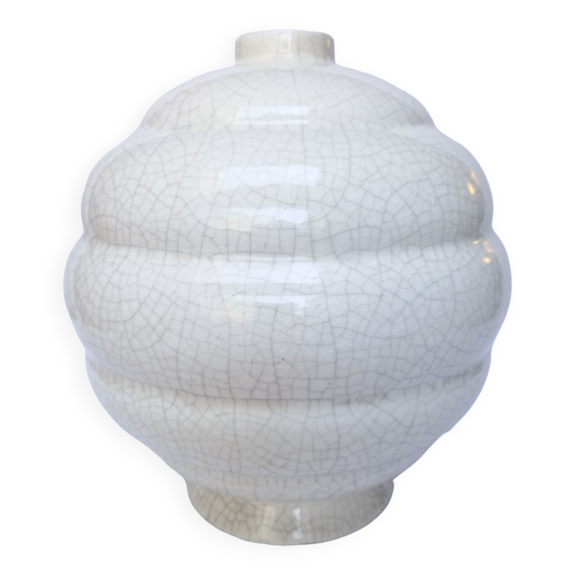 Vase boule art déco faïence craquelé numéroté