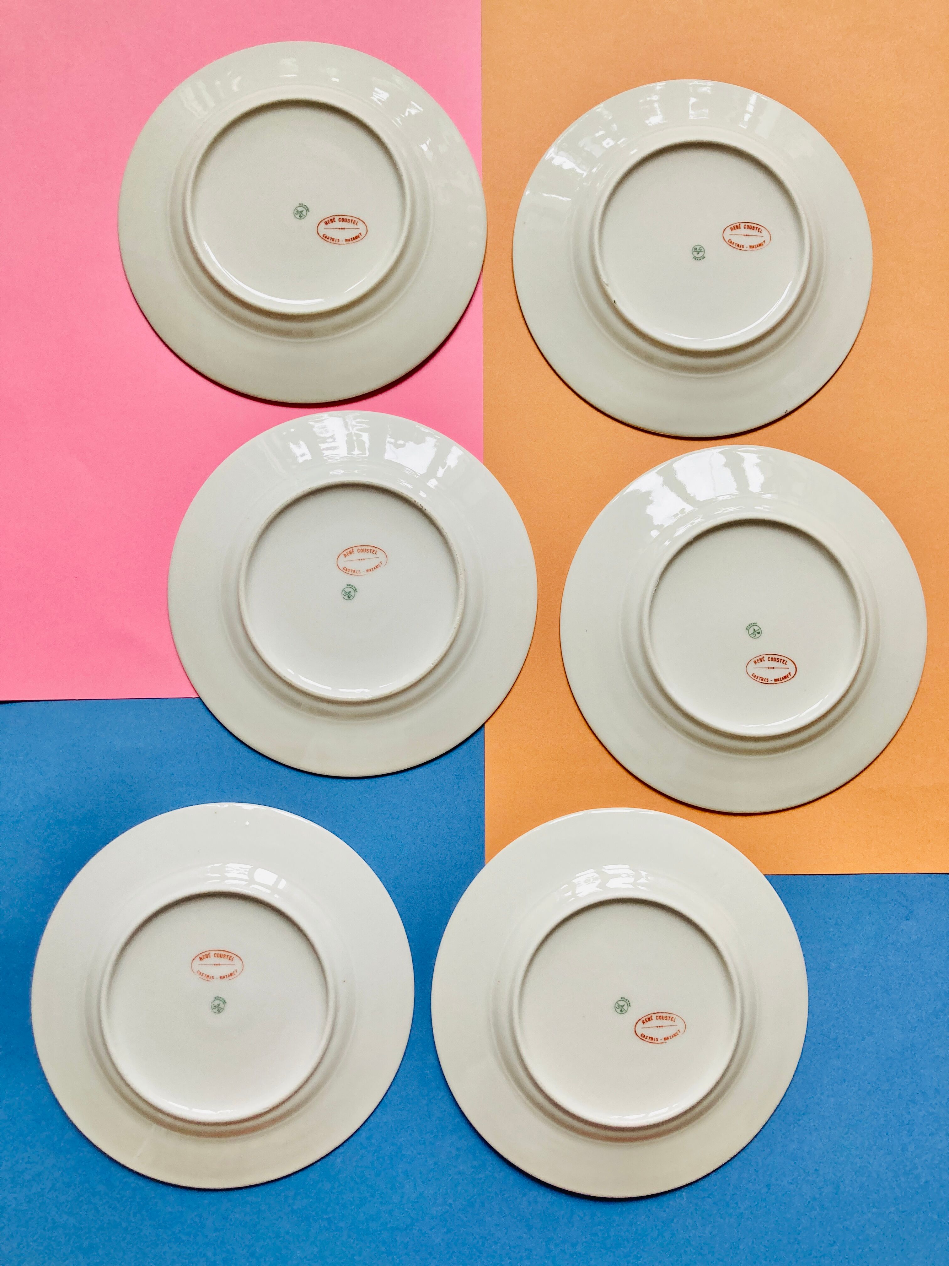 6 plates floral and geometrical motive years 50- René Coustel - Castres Mazamet