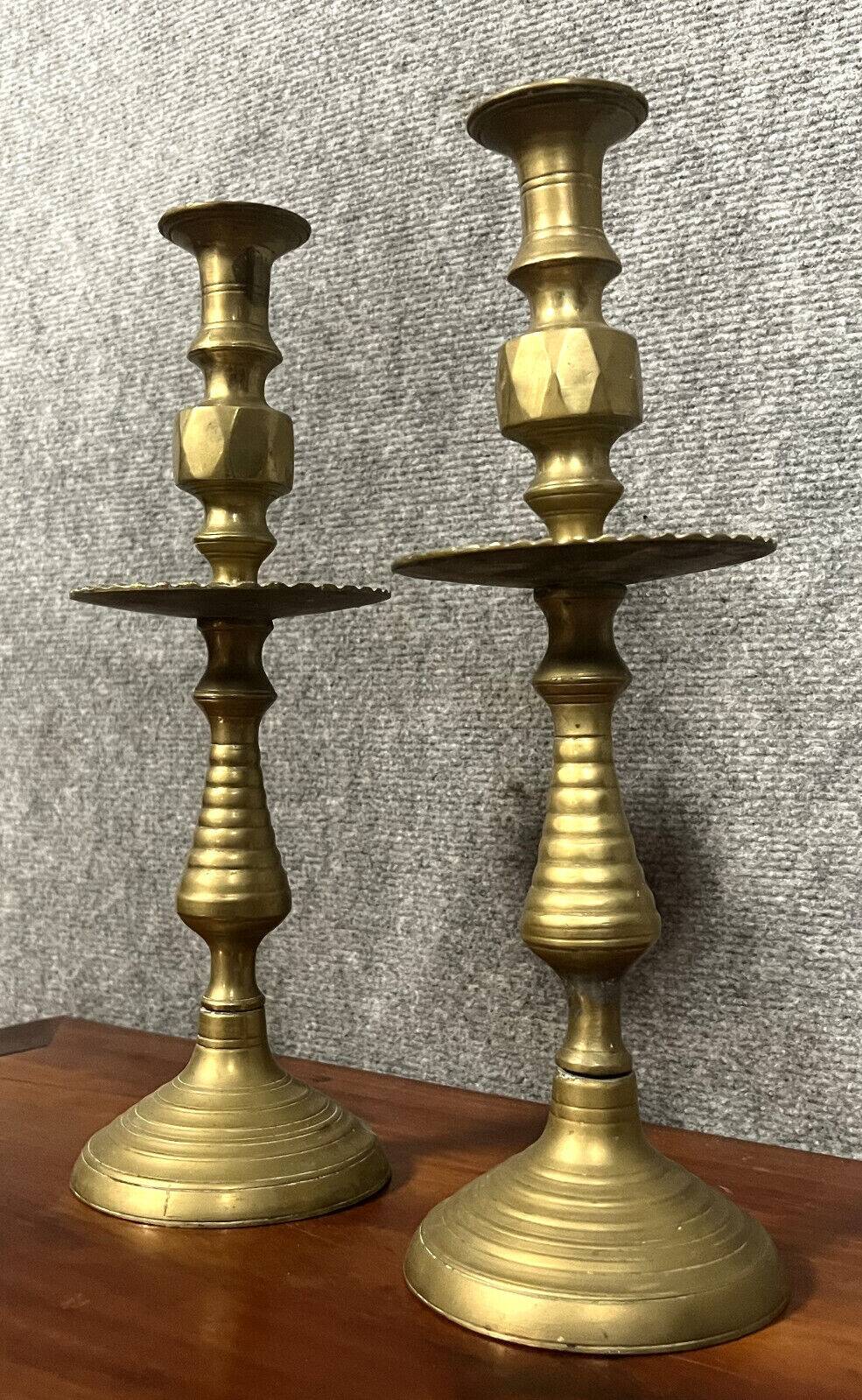 ORIENT XIX: Pair of large cup candlesticks in chiseled and gilded brass