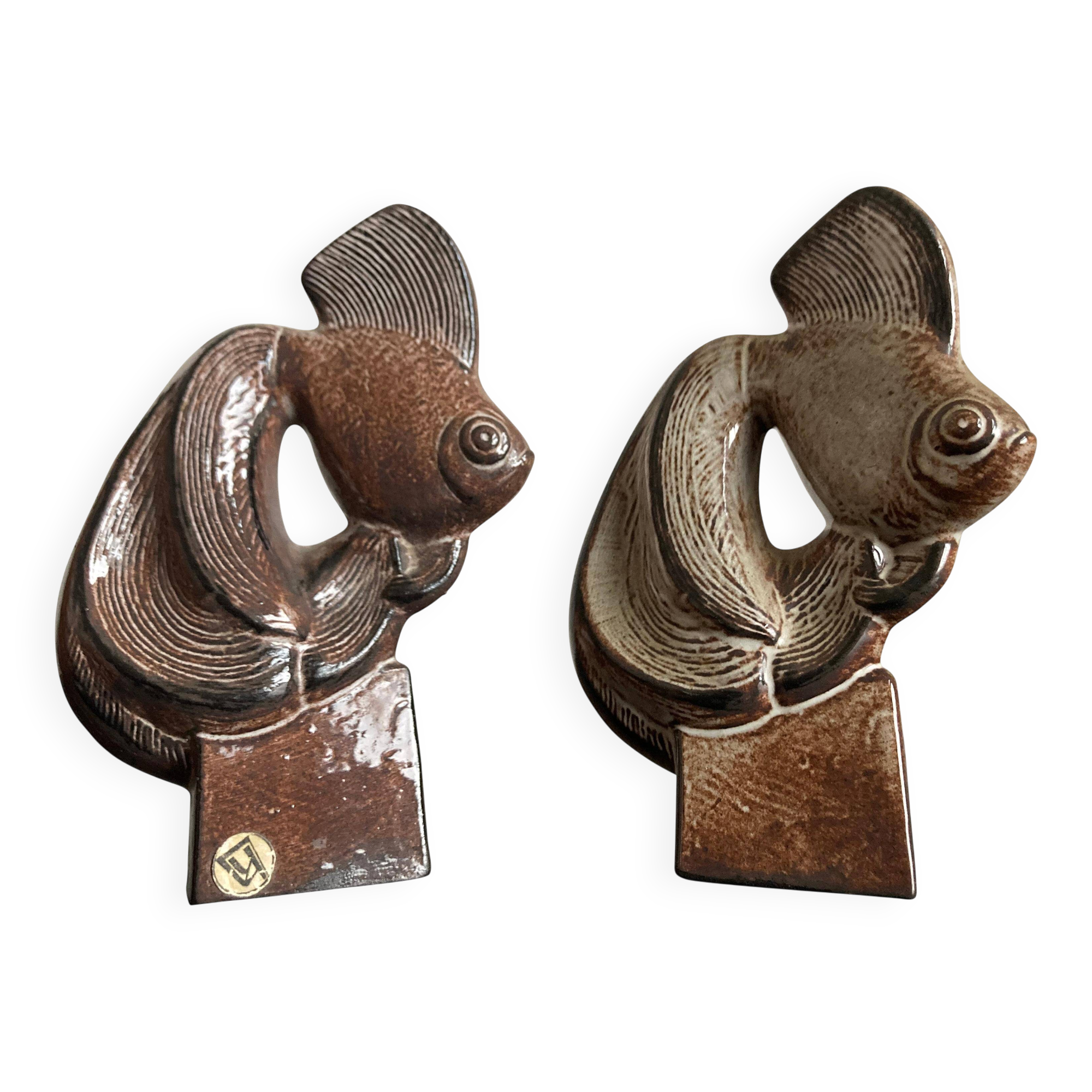 Set of two ceramic fish sculptures, 1960s