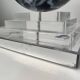 Architectural Stepped Lucite Lamp with Faux Marble Glass Sphere 1970s