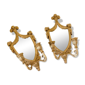 Pair of Vintage Double Arm Italian Brass Sconces with Mirror