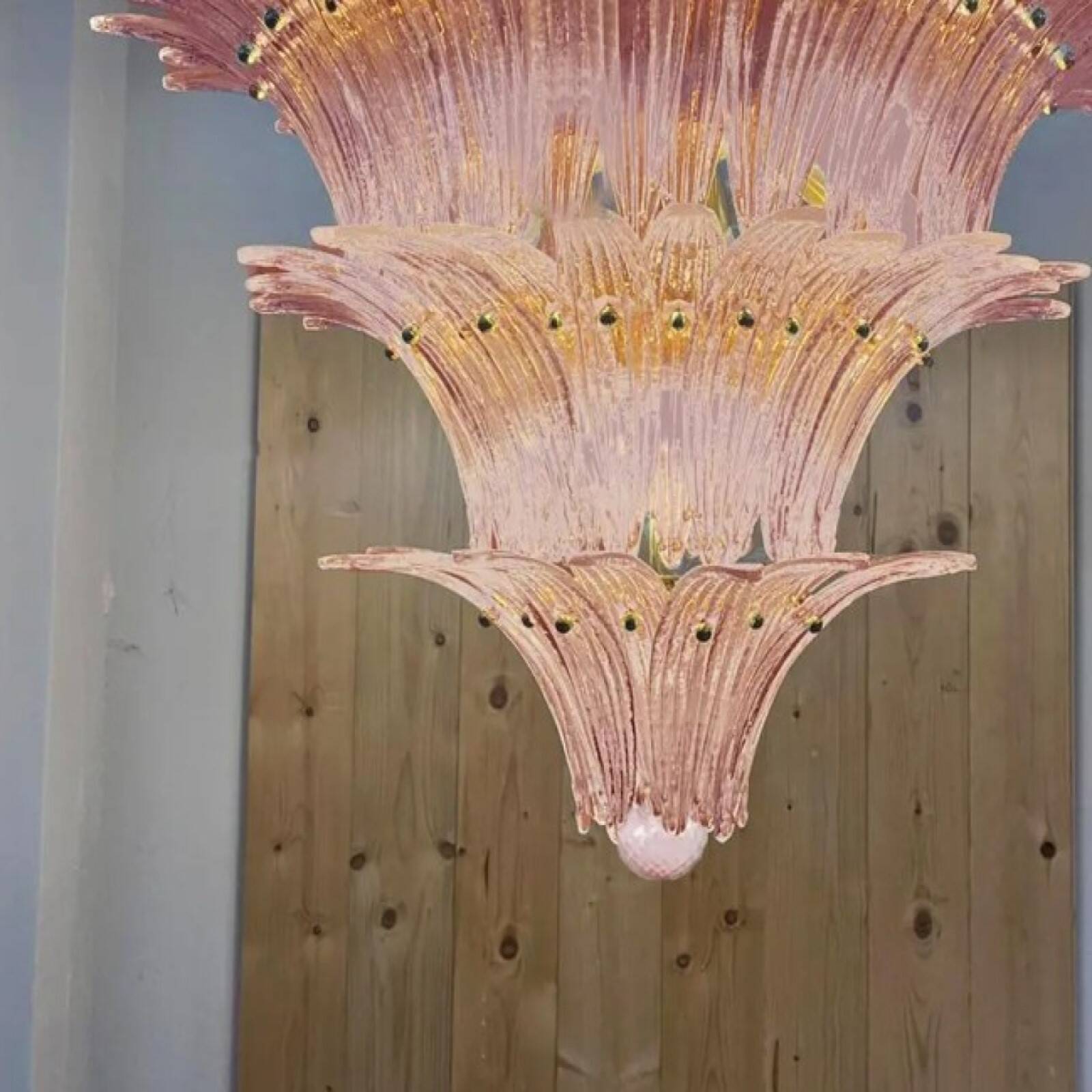 Mid-Century Modern Pink “Palmette” Murano Glass Chandelier