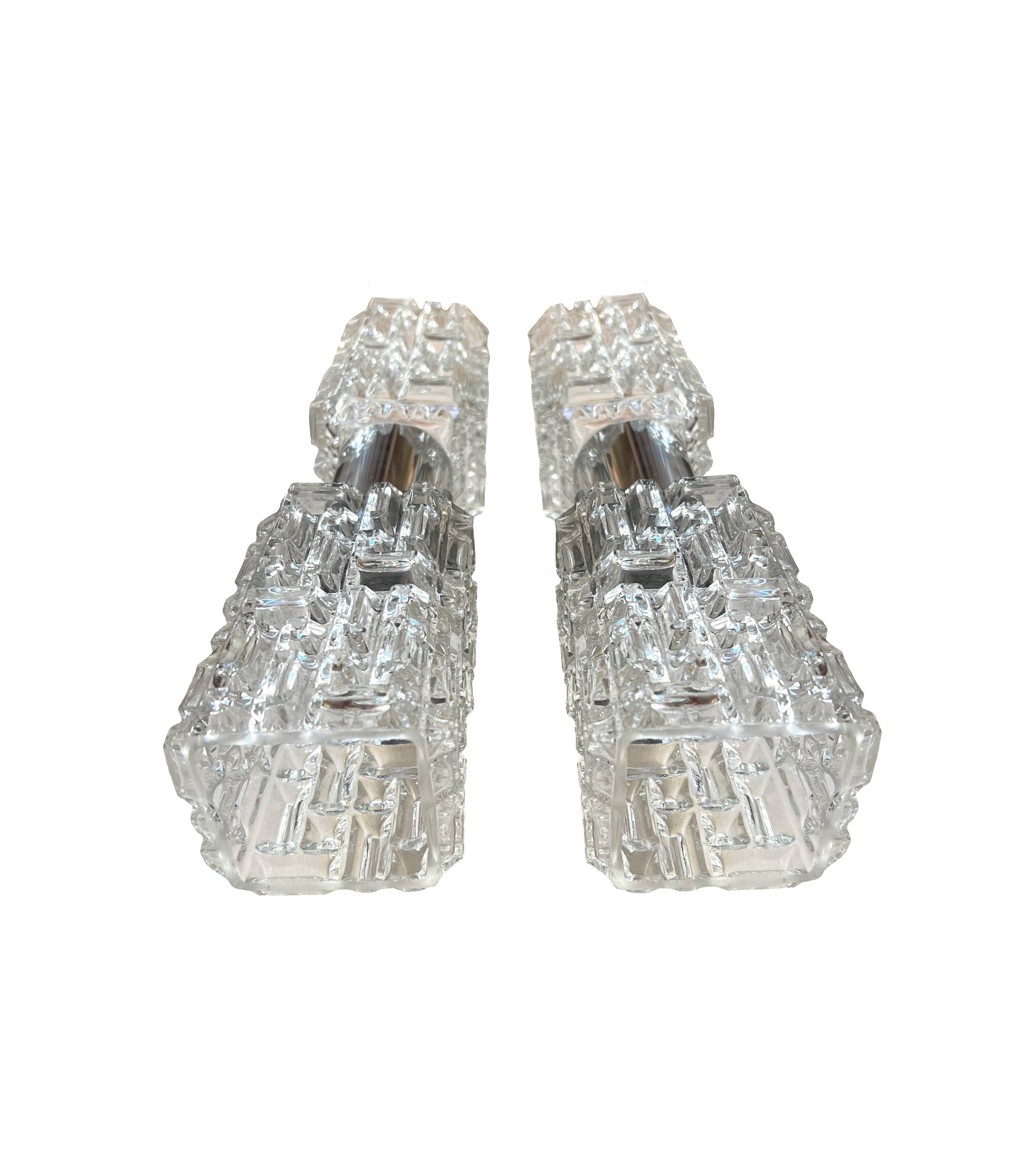 70s Faceted Crystal Pair of Sconces by Targetti Sankey