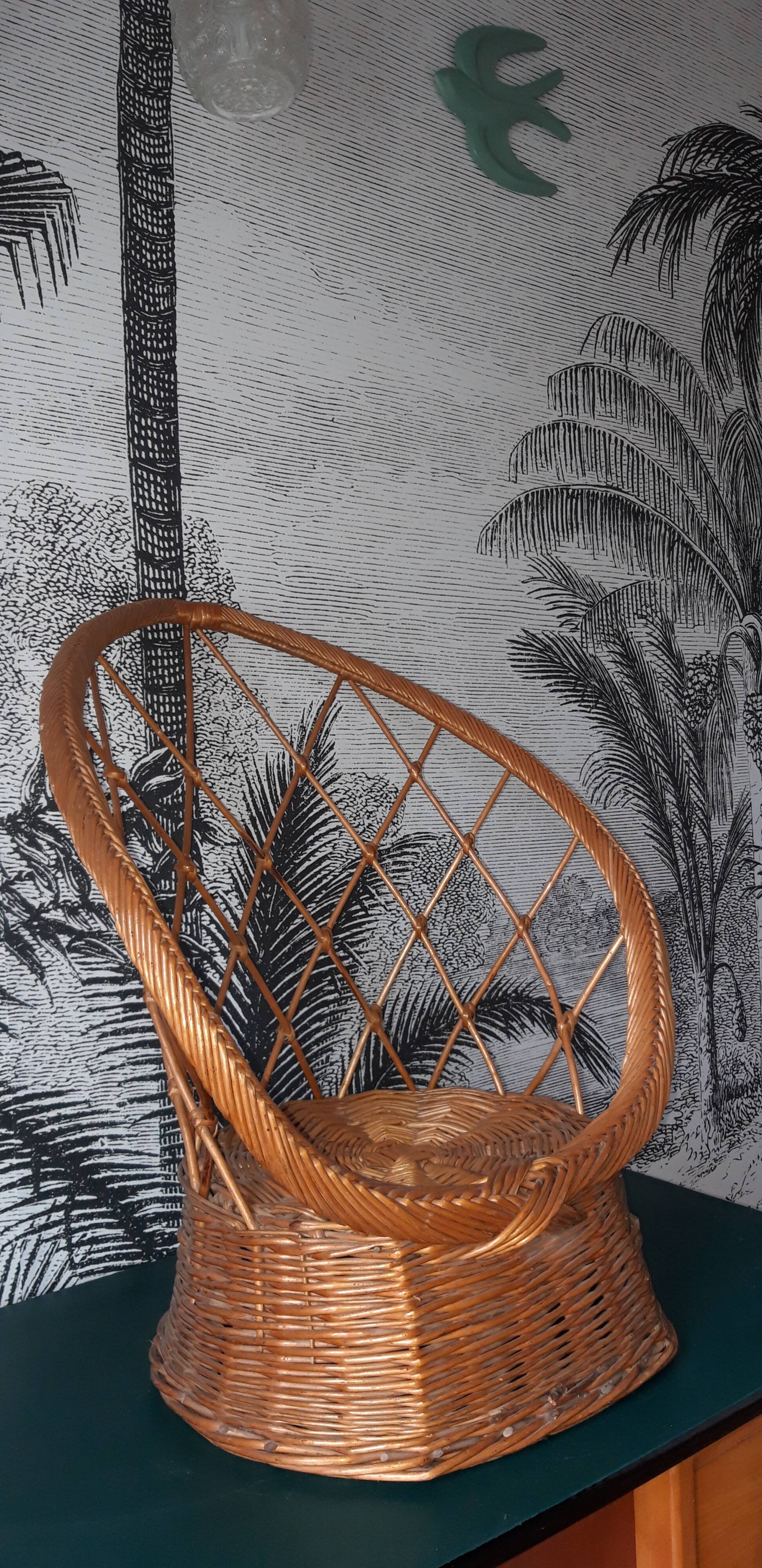Vintage rattan children's armchair