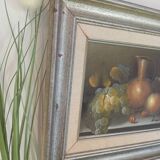Oil on canvas painting still life with grapes, signed Burnett