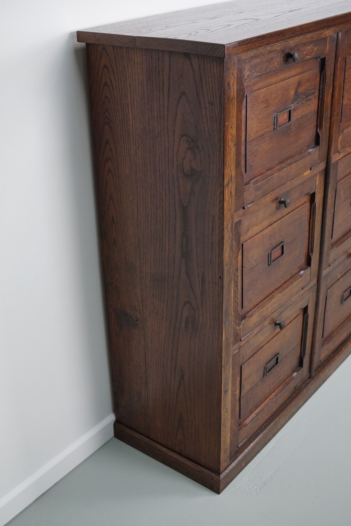 Antique french oak apothecary / filing cabinet folding doors, late 19th century