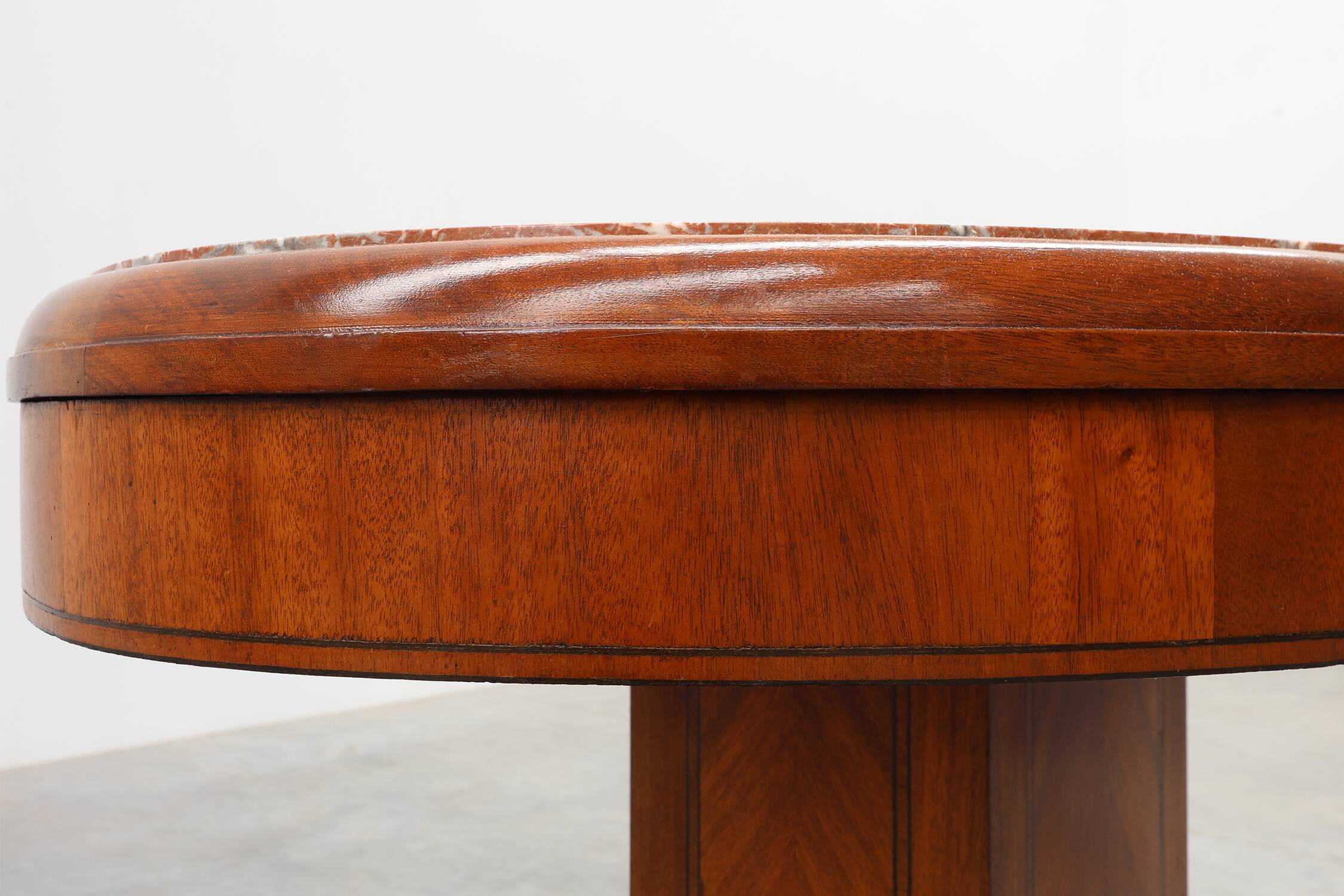 Oval Art Deco Side Table in Walnut with Marble Top by De Coene, Belgium