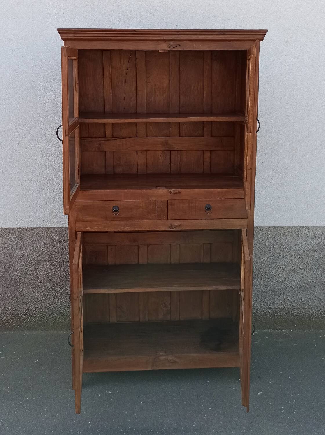 Antique teak cabinet with two drawers and four doors