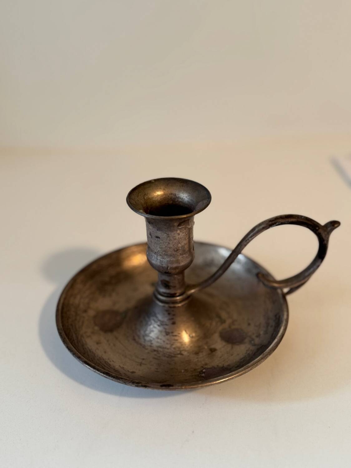 Antique metal hand candlestick – beautiful patina